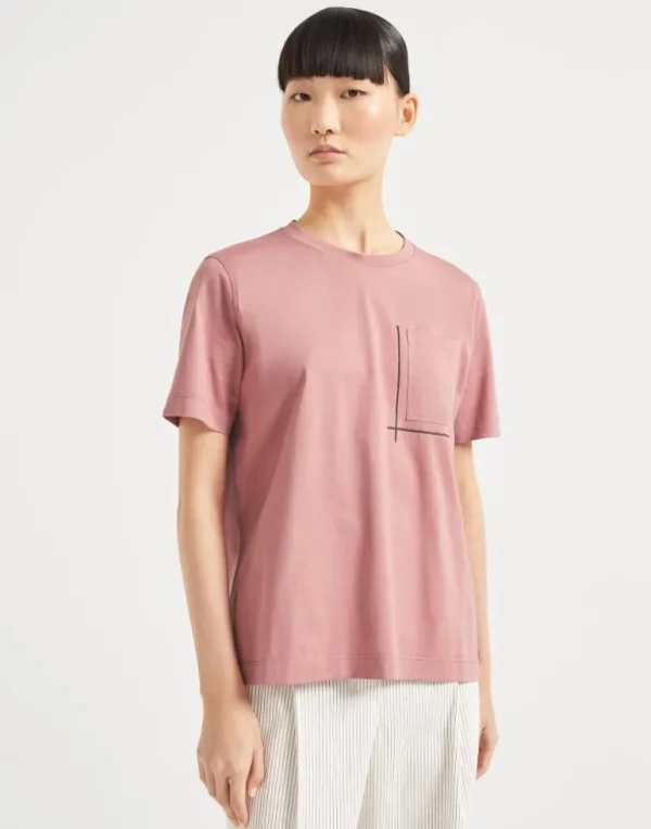 Cotton jersey T-shirt with shiny pocket detail