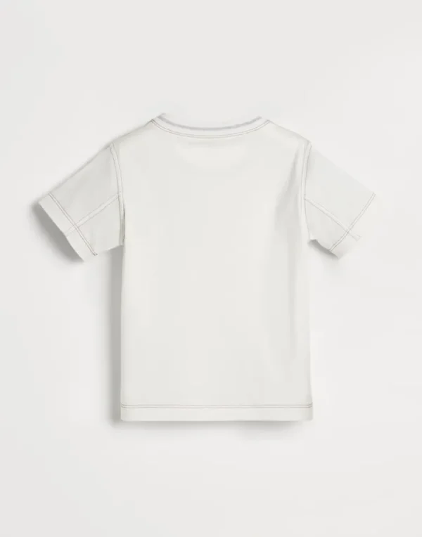 Cotton jersey T-shirt with surf print and chest pocket