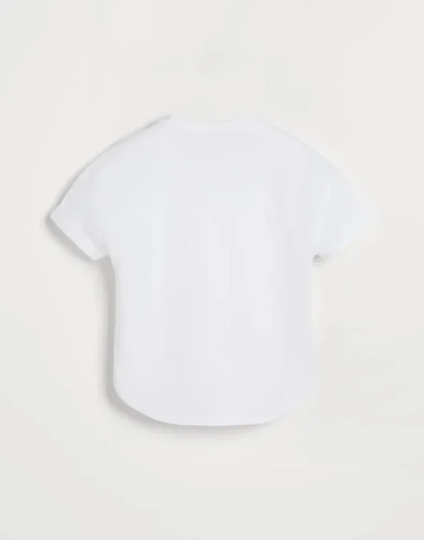 Cotton jersey T-shirt with piping and monili