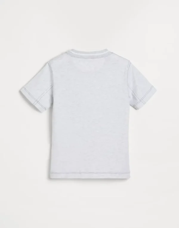 Cotton jersey T-shirt with surf print and chest pocket