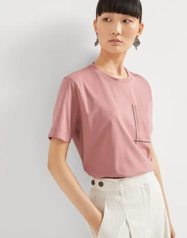 Cotton jersey T-shirt with shiny pocket detail