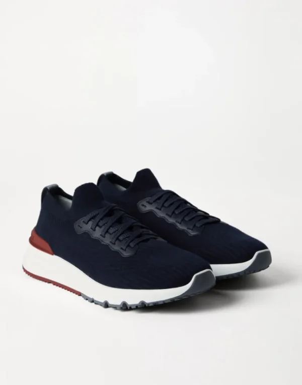 Cotton knit and semi-polished calfskin runners