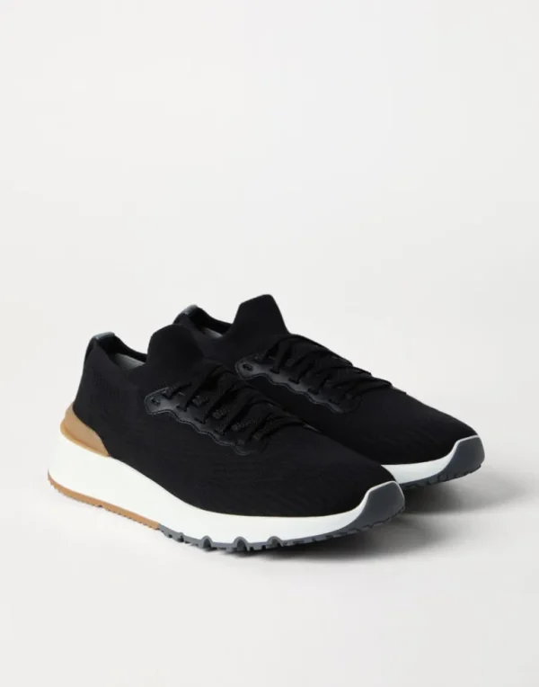 Cotton knit and semi-polished calfskin runners