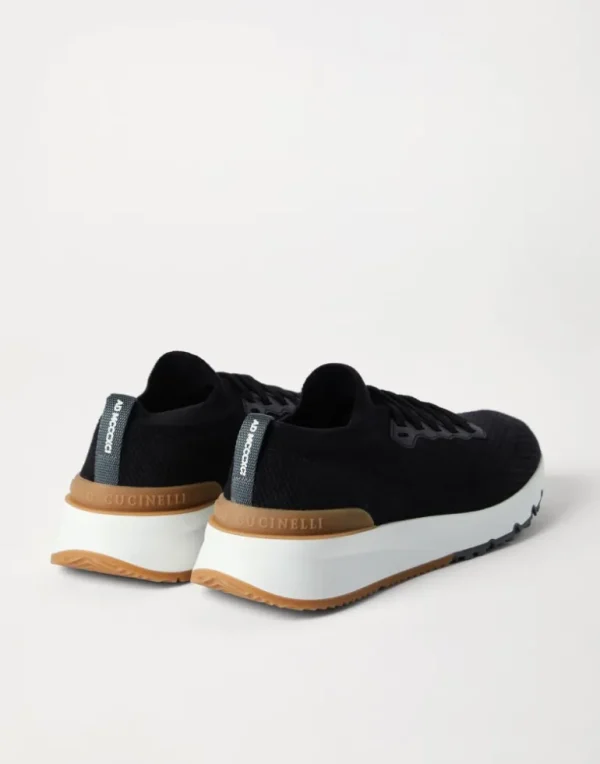 Cotton knit and semi-polished calfskin runners