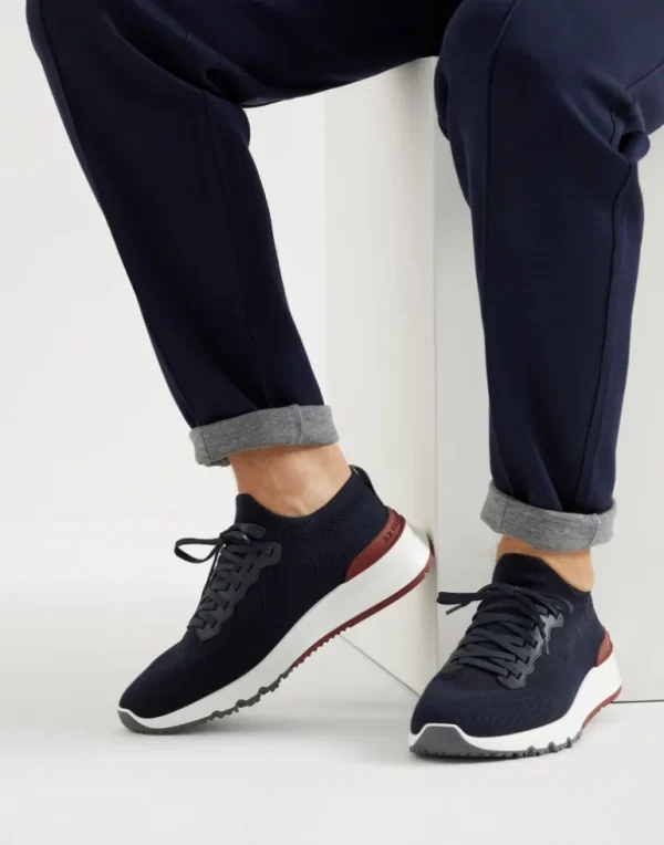 Cotton knit and semi-polished calfskin runners