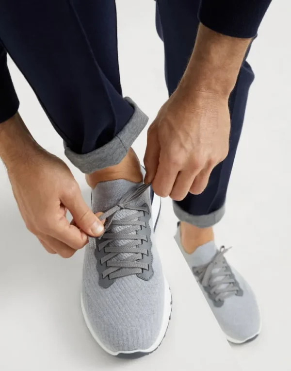 Cotton knit and semi-polished calfskin runners