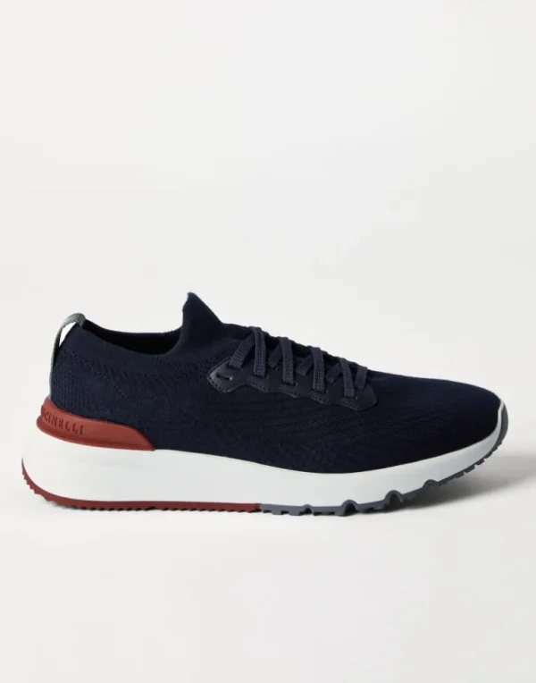 Cotton knit and semi-polished calfskin runners