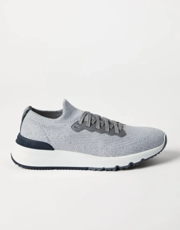 Cotton knit and semi-polished calfskin runners