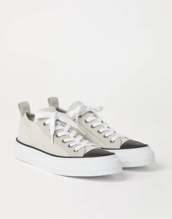 Cotton knit and suede sneakers with precious toe