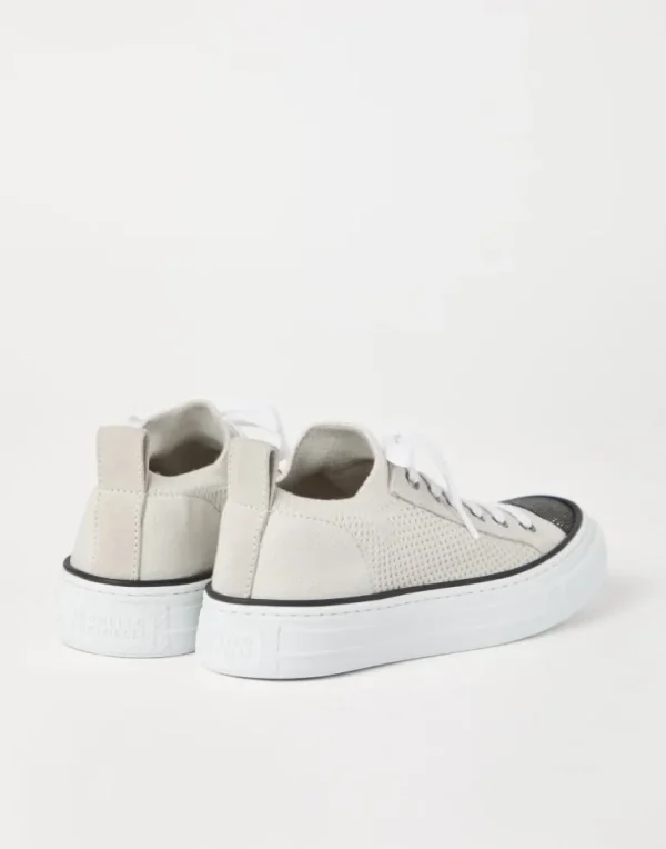 Cotton knit and suede sneakers with precious toe