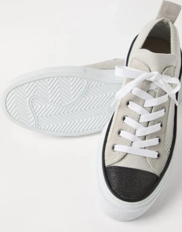 Cotton knit and suede sneakers with precious toe