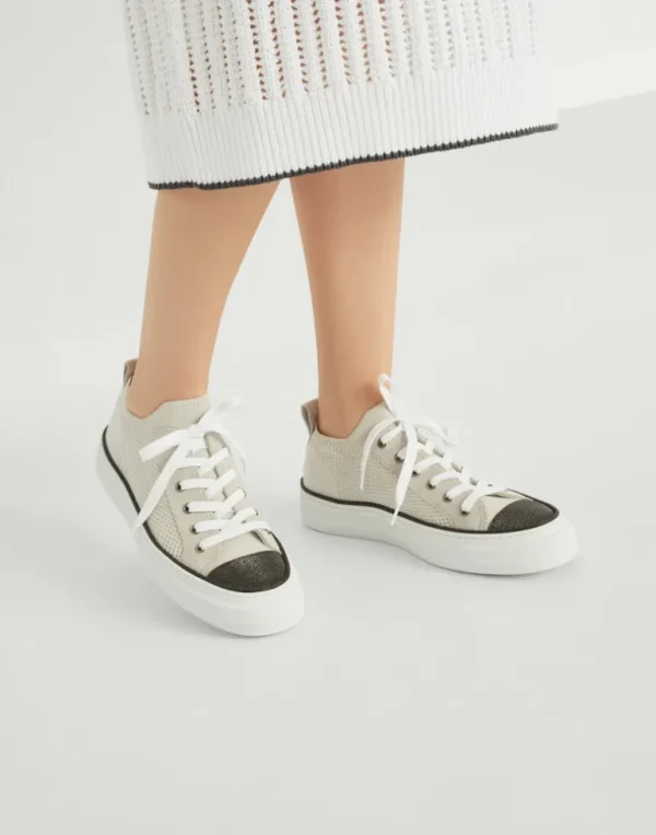 Cotton knit and suede sneakers with precious toe