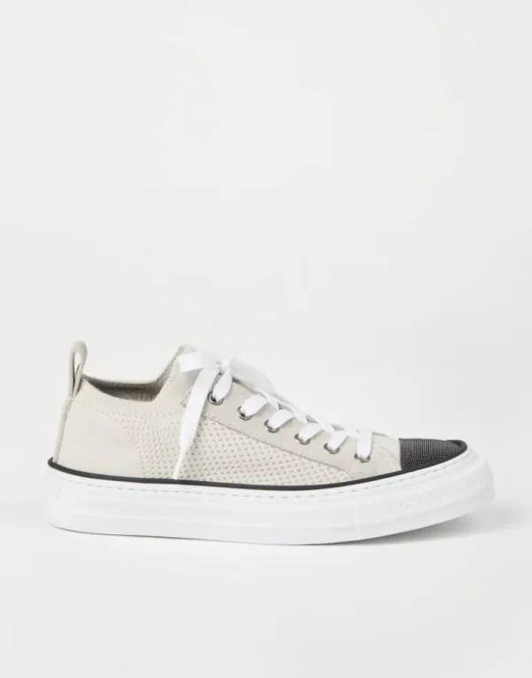 Cotton knit and suede sneakers with precious toe