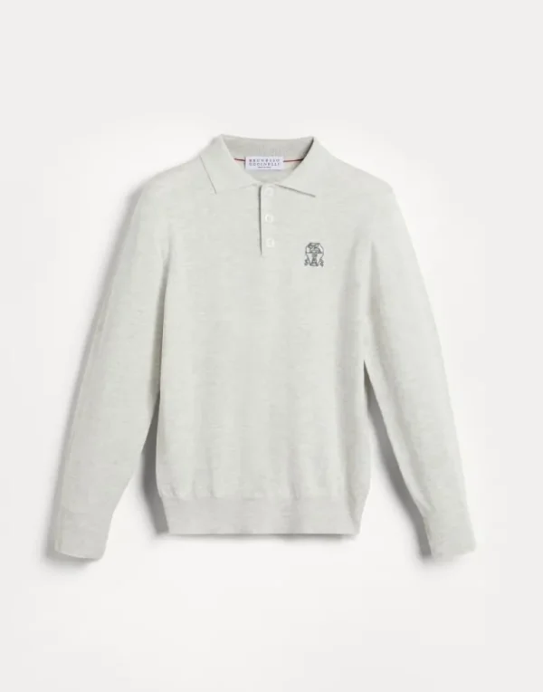 Cotton knit long sleeve polo shirt with logo