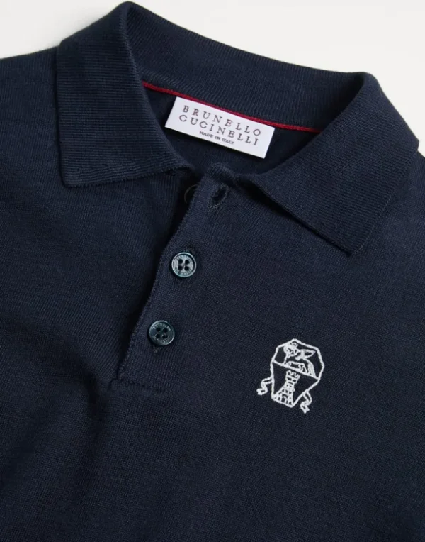 Cotton knit long sleeve polo shirt with logo