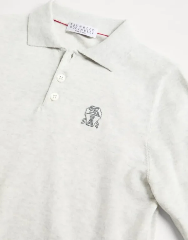 Cotton knit long sleeve polo shirt with logo