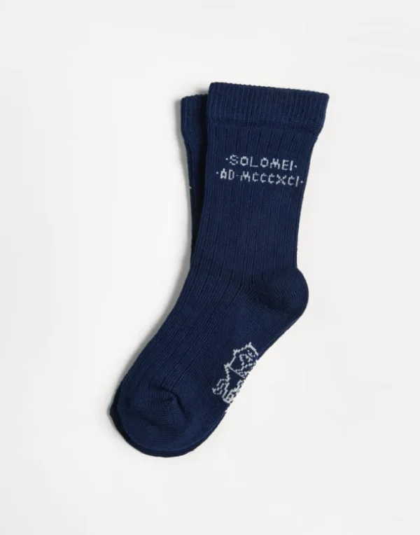 Cotton knit socks with intarsia