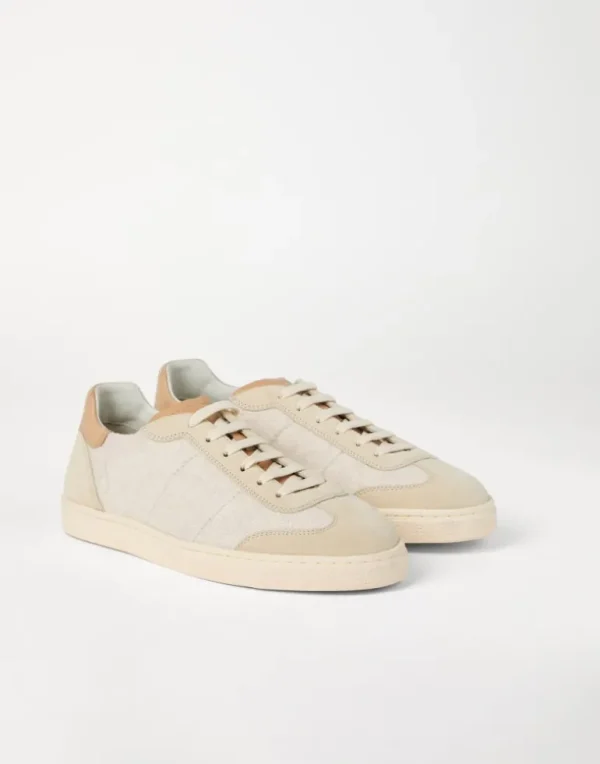 Cotton knit, washed suede and soft calfskin sneakers