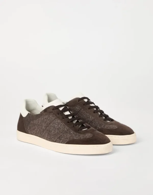 Cotton knit, washed suede and soft calfskin sneakers