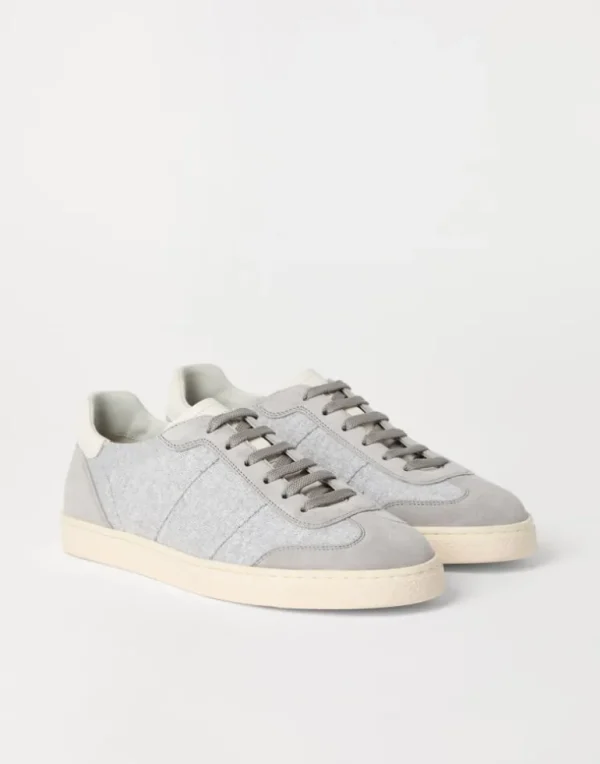 Cotton knit, washed suede and soft calfskin sneakers