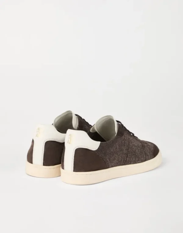 Cotton knit, washed suede and soft calfskin sneakers