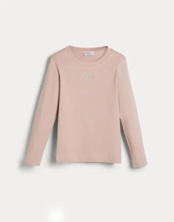 Cotton lightweight jersey long sleeve T-shirt with embroidery