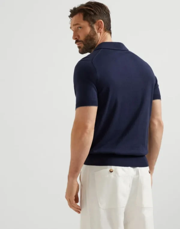 Cotton lightweight knit polo with camp collar