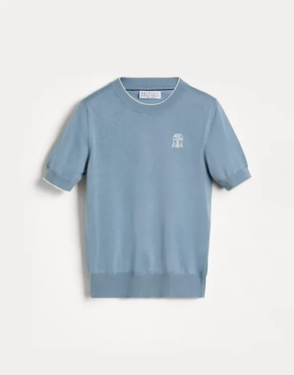 Cotton lightweight knit T-shirt with logo