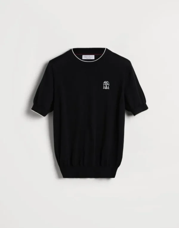 Cotton lightweight knit T-shirt with logo