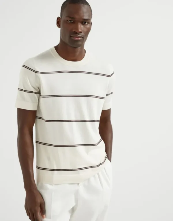 Cotton lightweight knit T-shirt with stripes