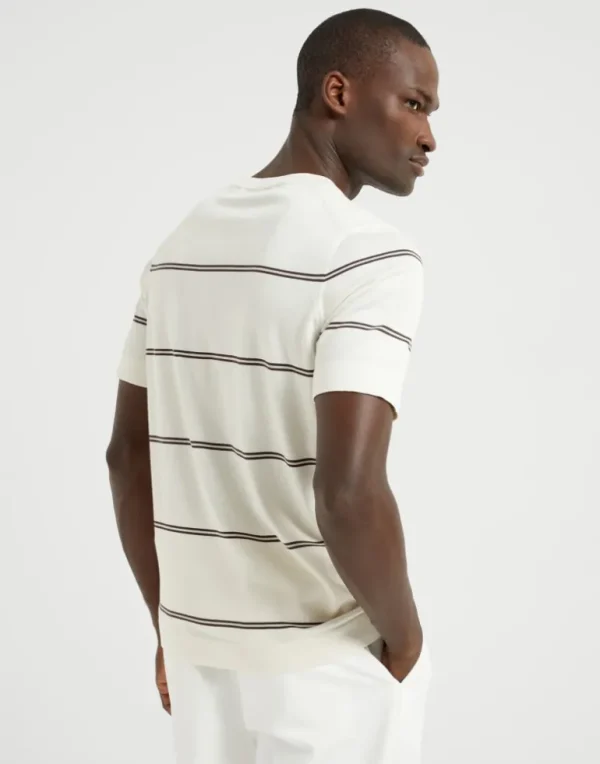 Cotton lightweight knit T-shirt with stripes