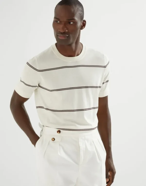 Cotton lightweight knit T-shirt with stripes