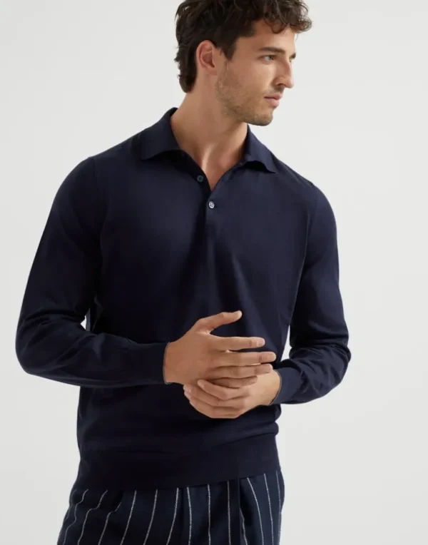 Cotton lightweight polo-style sweater