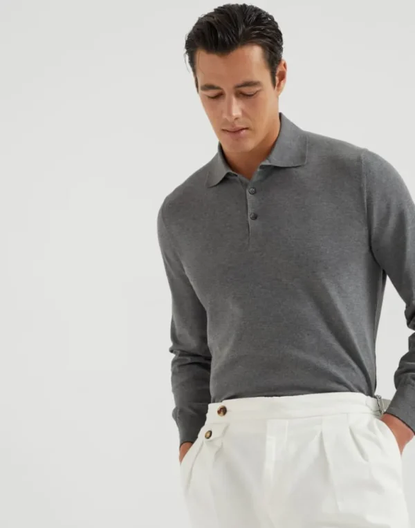 Cotton lightweight polo-style sweater