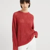 Cotton openwork rib sweater with monili