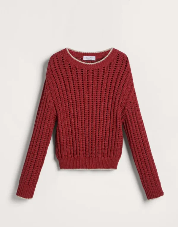 Cotton openwork rib sweater