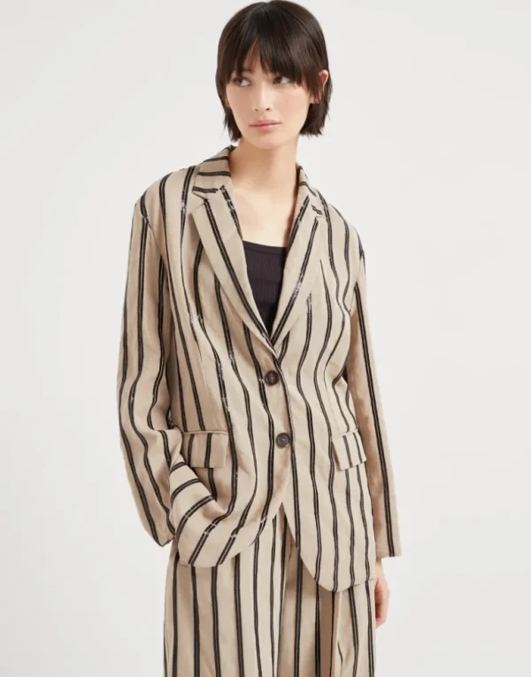 Cotton organza blazer with dazzling stripe embroidery