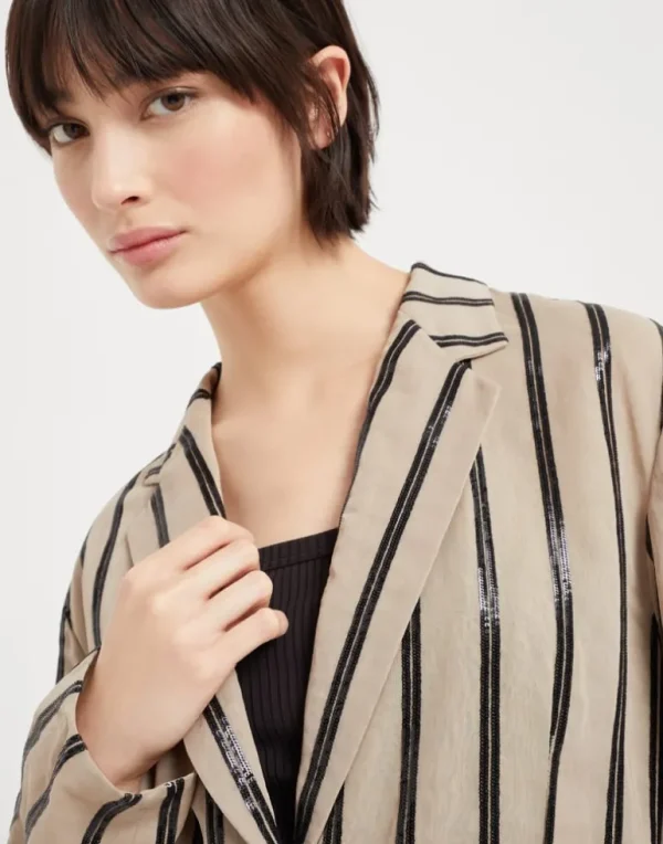 Cotton organza blazer with dazzling stripe embroidery