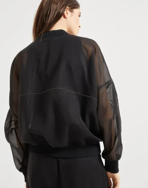 Cotton organza bomber jacket with shiny trims