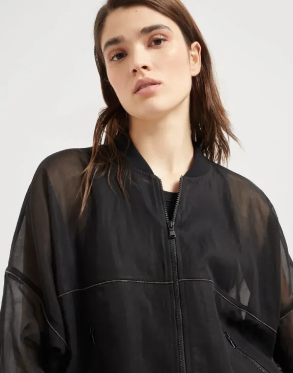 Cotton organza bomber jacket with shiny trims