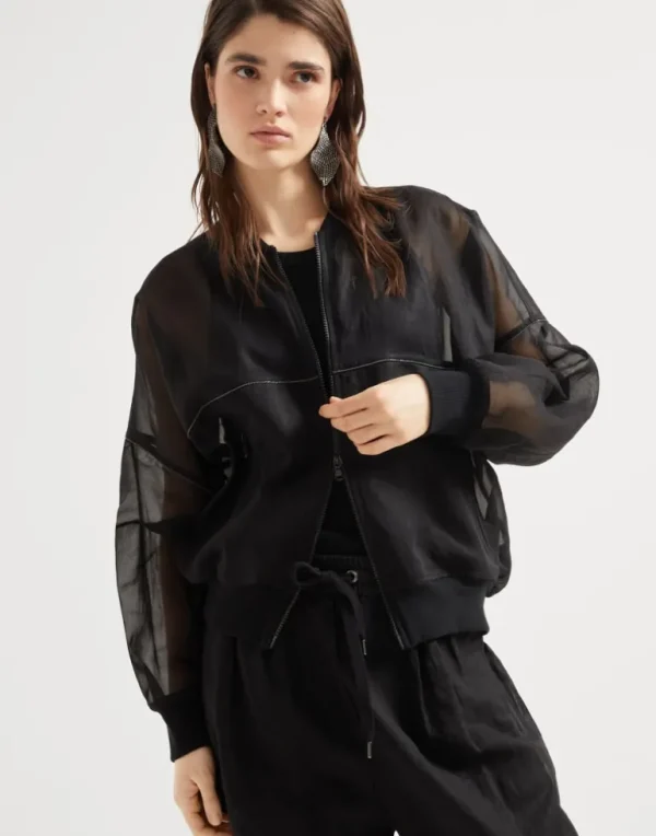 Cotton organza bomber jacket with shiny trims