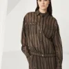 Cotton organza outerwear jacket with dazzling stripe embroidery