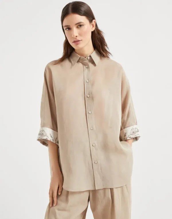 Cotton organza shirt with glistening herbarium embroidery