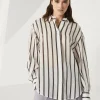 Cotton organza shirt with dazzling stripe embroidery