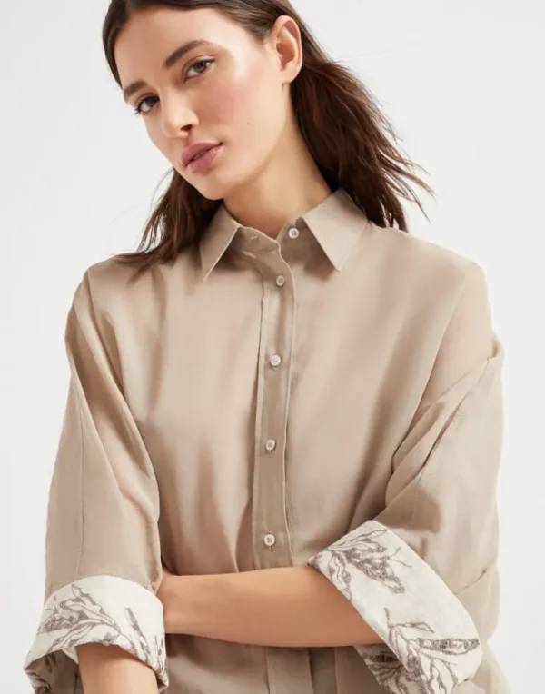 Cotton organza shirt with glistening herbarium embroidery