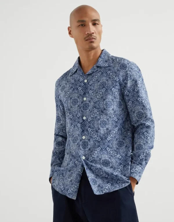 Cotton paisley twill easy fit shirt with camp collar and chest pocket