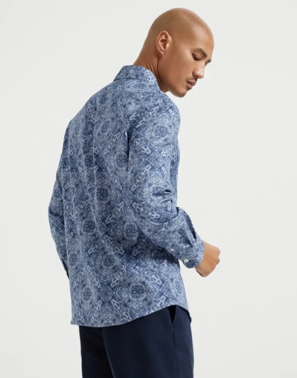 Cotton paisley twill easy fit shirt with camp collar and chest pocket