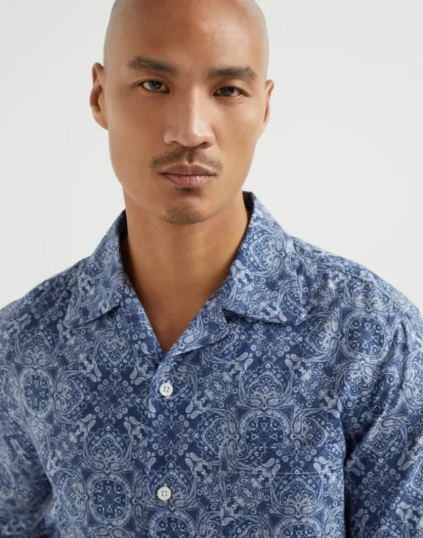 Cotton paisley twill easy fit shirt with camp collar and chest pocket