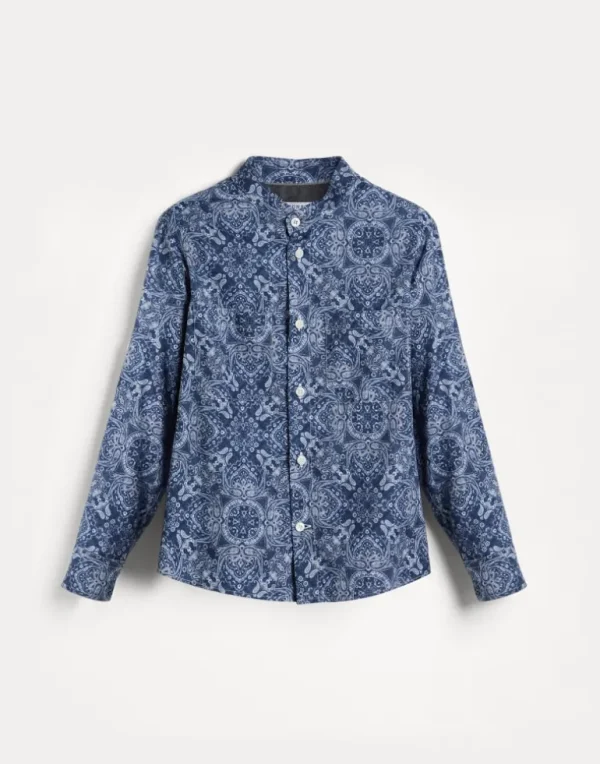 Cotton paisley twill shirt with Mandarin collar