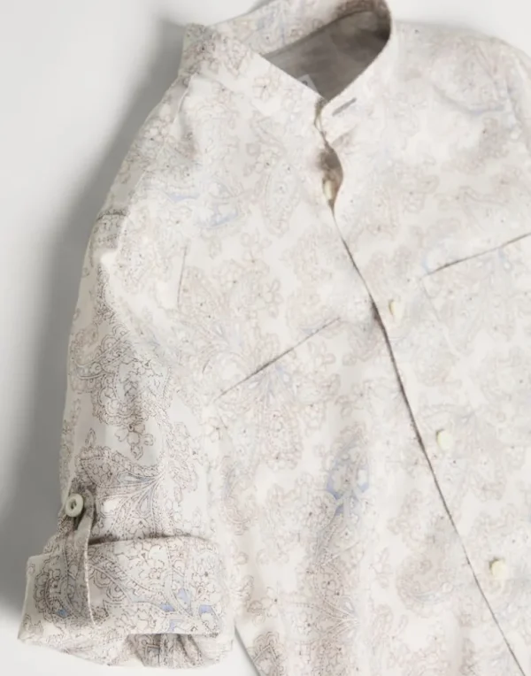 Cotton paisley twill shirt with Mandarin collar